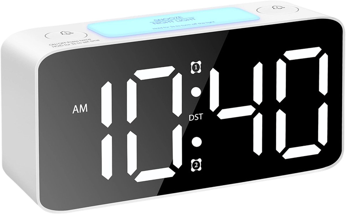 longziming -Extra luid digitaal alarm voor zware slapers – 7-kleuren nachtlamp, instelbaar volume, USB-oplader, slaapkamerwekker, geschikt voor kinderen en tieners – wit