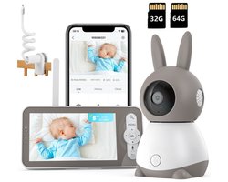 ieGeek Babyfoon met 2 Camera’s en Groot 5 Inch HD Baby Monitor – met Slimme Functies – Nachtzicht – Baby Camera – Inclusief Flexibele Houders 32 GB 64 GB-kaart