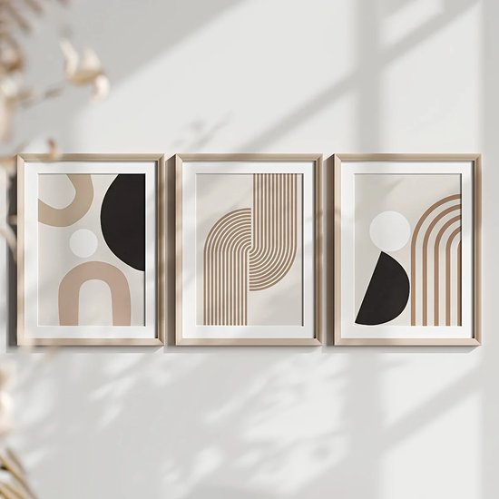 Canvas Schilderij Set – Abstracte Lijnen – 3-Luik Wanddecoratie – 40x60 cm – Modern Minimalistisch Design - A2