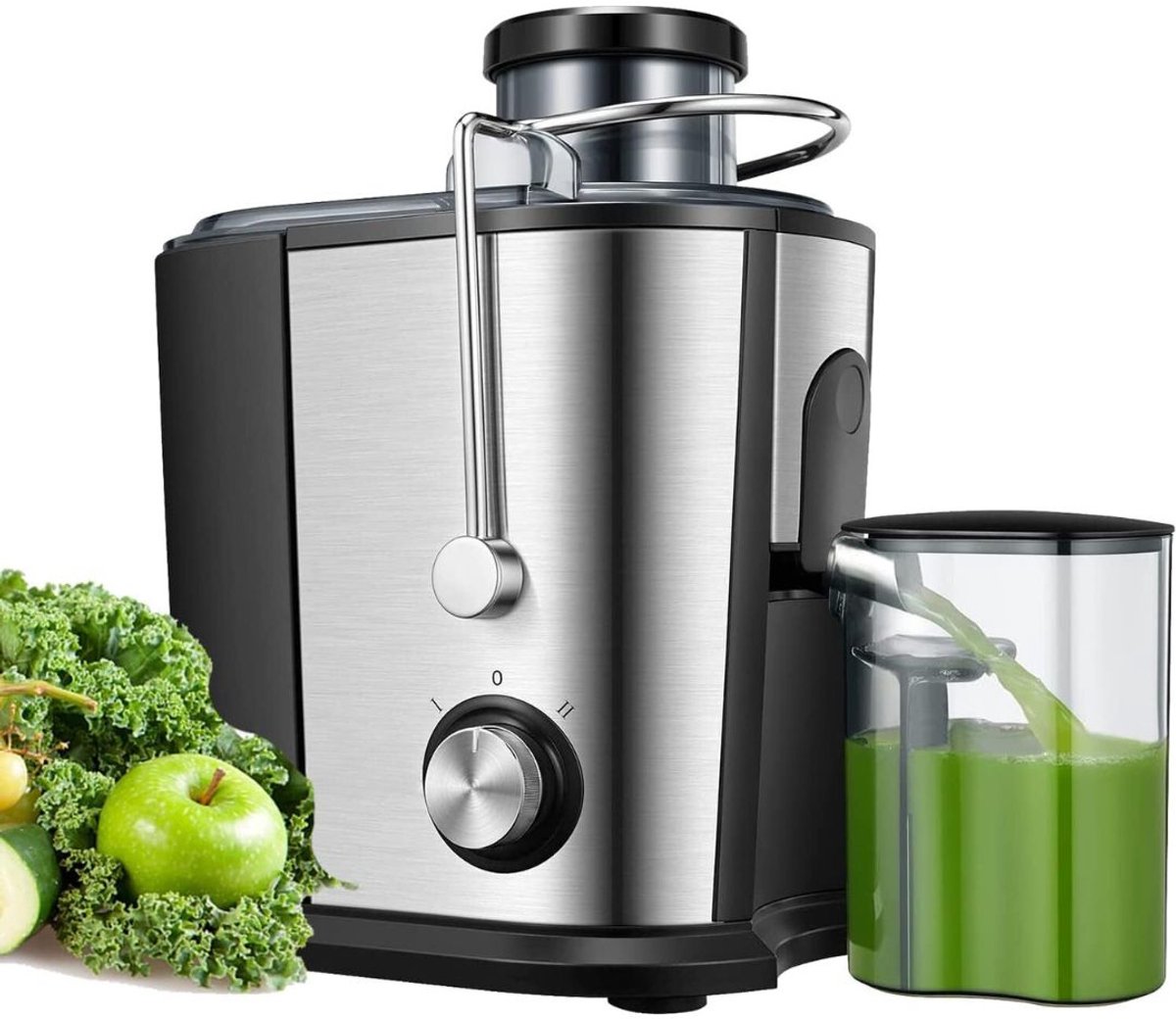 MIRA® Professionele Juicers - Sapcentrifuge voor Groenten & Fruit - Juicer Met 0.6 L Sapbeker en Pulpreservoir - Zilver -20cm x 5cm x 15cm