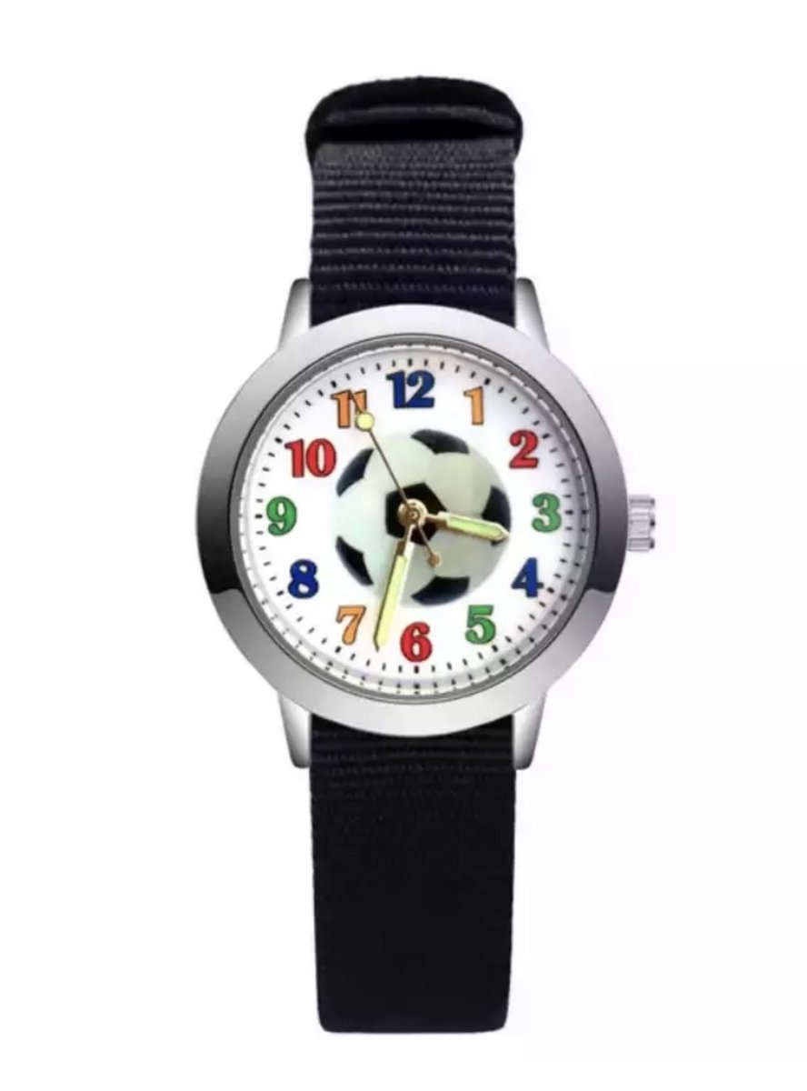 12Getit Kinderhorloge Voetbal met zwart nylon bandje
