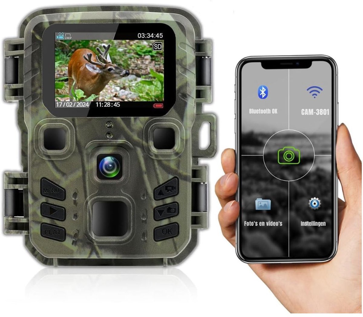Nexvo®Wildcamera met nachtzicht en WIFI - ‎Gecamoufleerd - Groen- ‎10cm x 9cm x 4cm