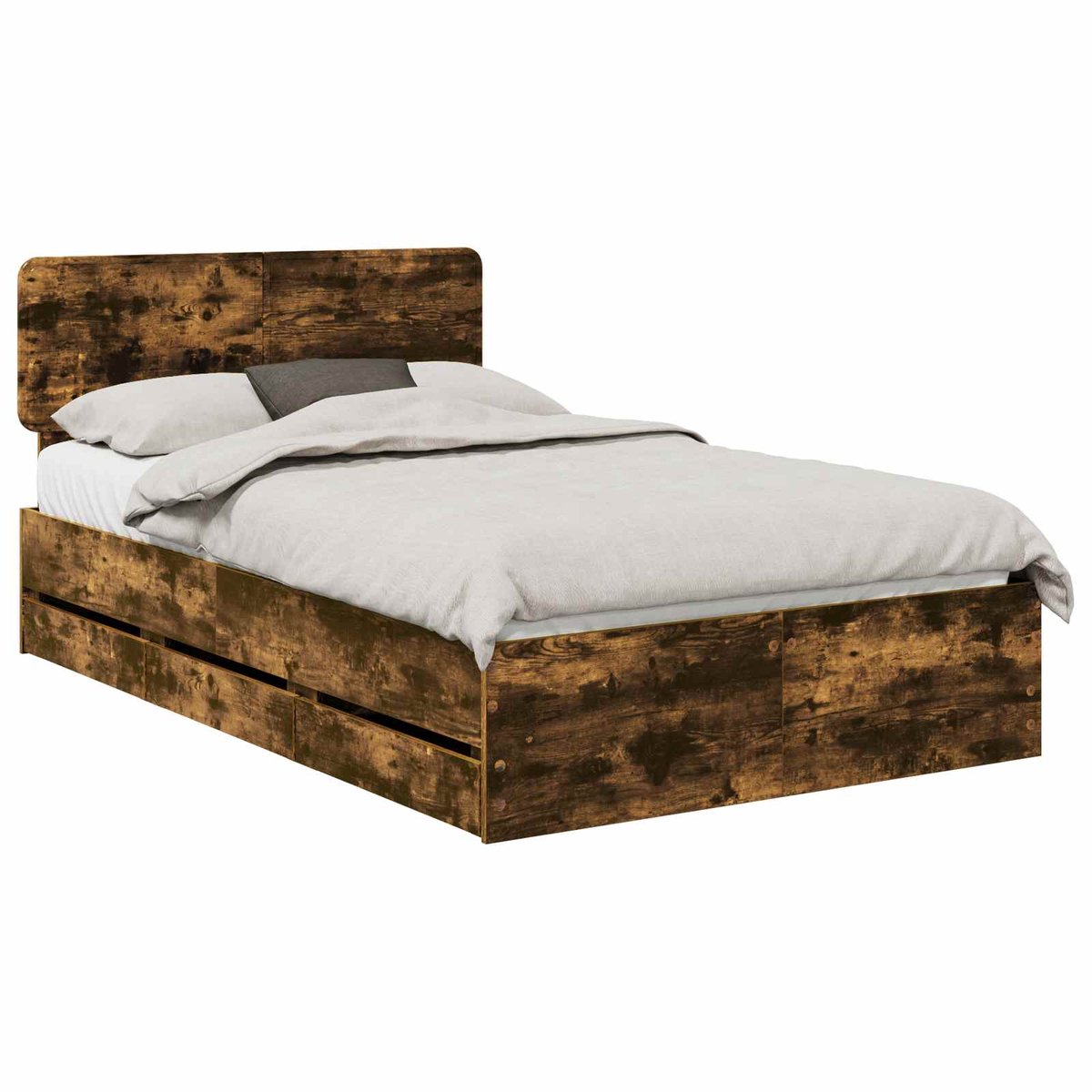 vidaXL - Bedframe - met - lade - Gerookte - Eik - 135 - x - 190 - cm - Geconstrueerd - hou