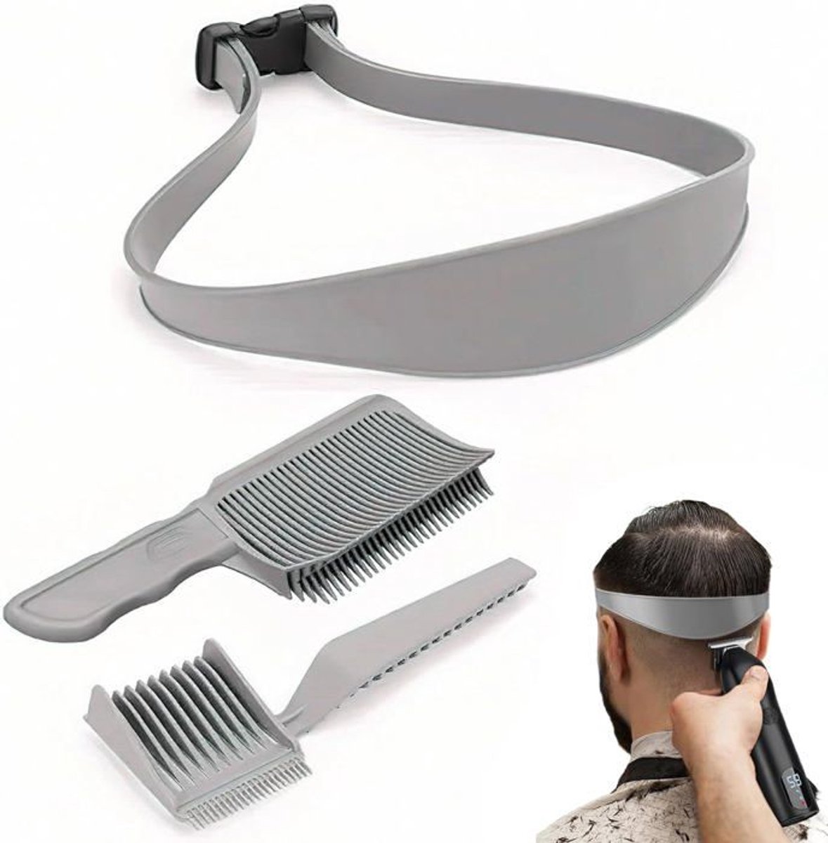 Haarstylingkit voor mannen met kleurverloop, 3-delige verstelbare haarkamset, siliconen tondeuse, haarkamset met kleurverloop.