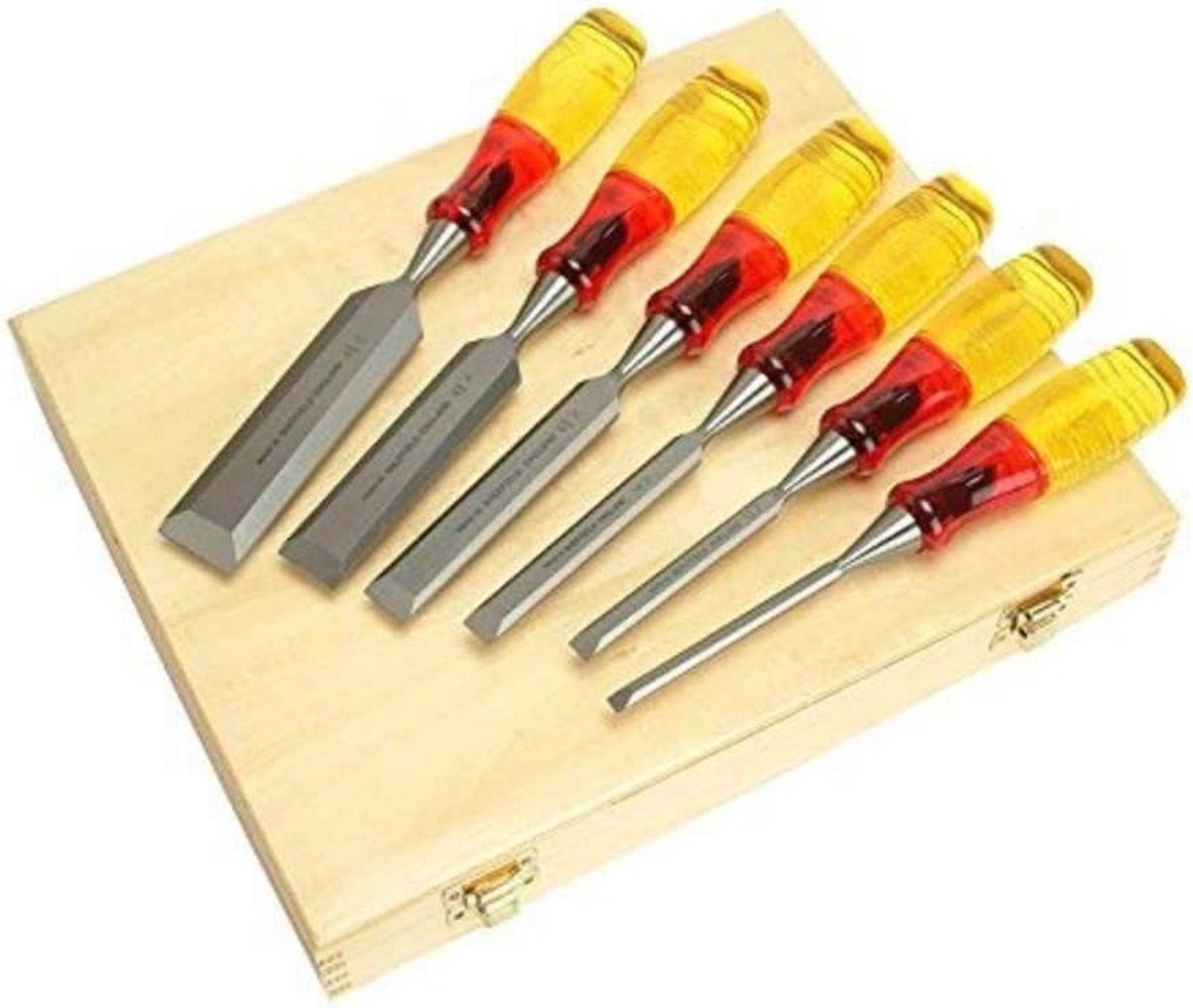 6-delige Beitels Set met Houten Kist - Splitsbestendige Bevel Edge Beitels