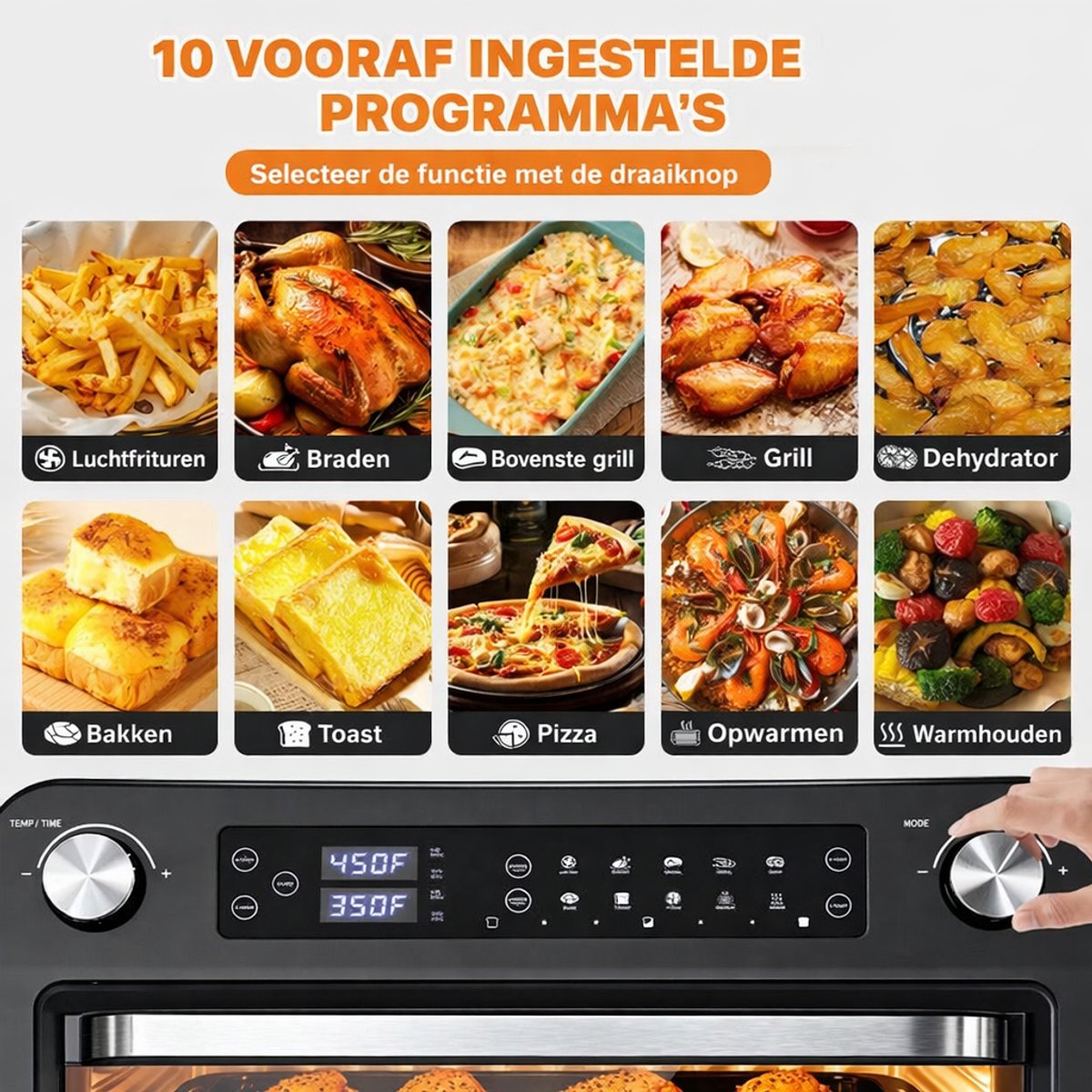 MAGICFOX Elektrische Oven -36L- XXL Airfryer Oven-Dubbele Lade -1800Watt - LED Display- 10 verschillende programma's-Vrijstaande ovens-Zwart — afbeelding 2