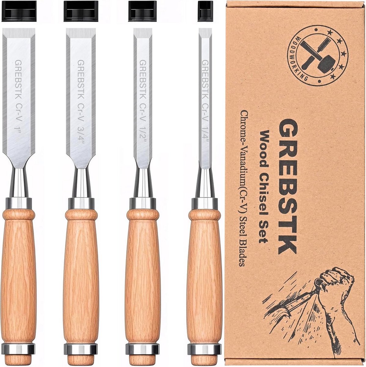 Professionele houten beitel set 4 delig - Chroom-vanadium staal met comfortabele grip