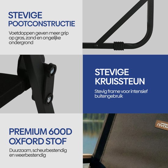 NIVADA Campingstoel 2pcs - Zwart - Opvouwbaar - 120kg Draagkracht - Tuinstoel - Strandstoel - Klapstoel — afbeelding 2