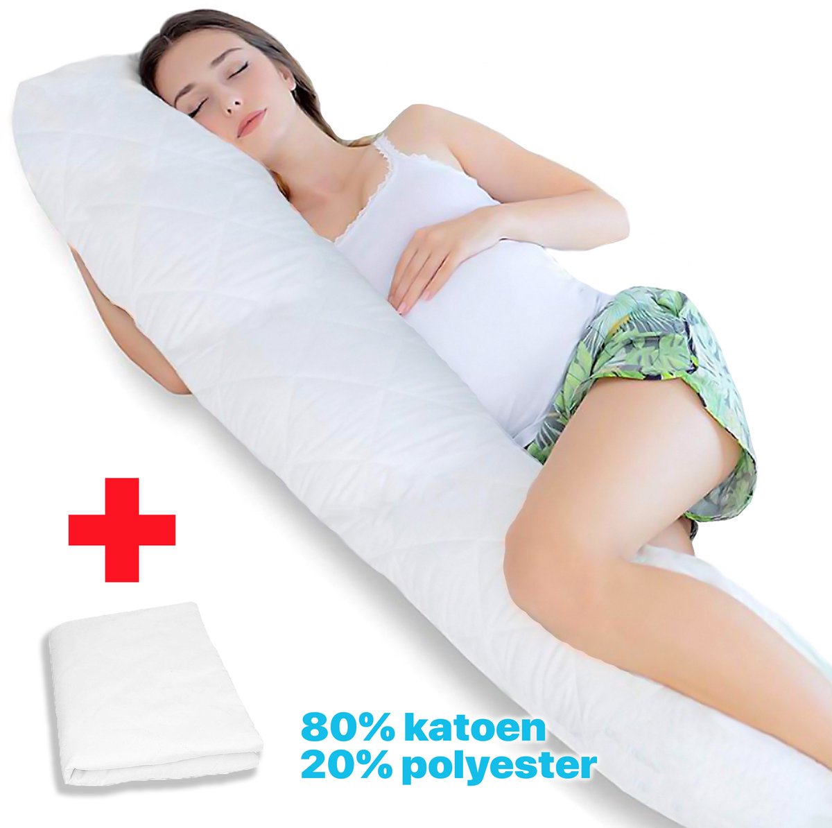 Zwangerschapskussen + molton sloop 80% katoen 20% polyester - Ergonomisch Lichaamskussen - body pillow - Voedingskussen - Kniekussen - Body Pillow met afneembare hoes - Dubbel Gestikte Randen Zwangerschapskussen