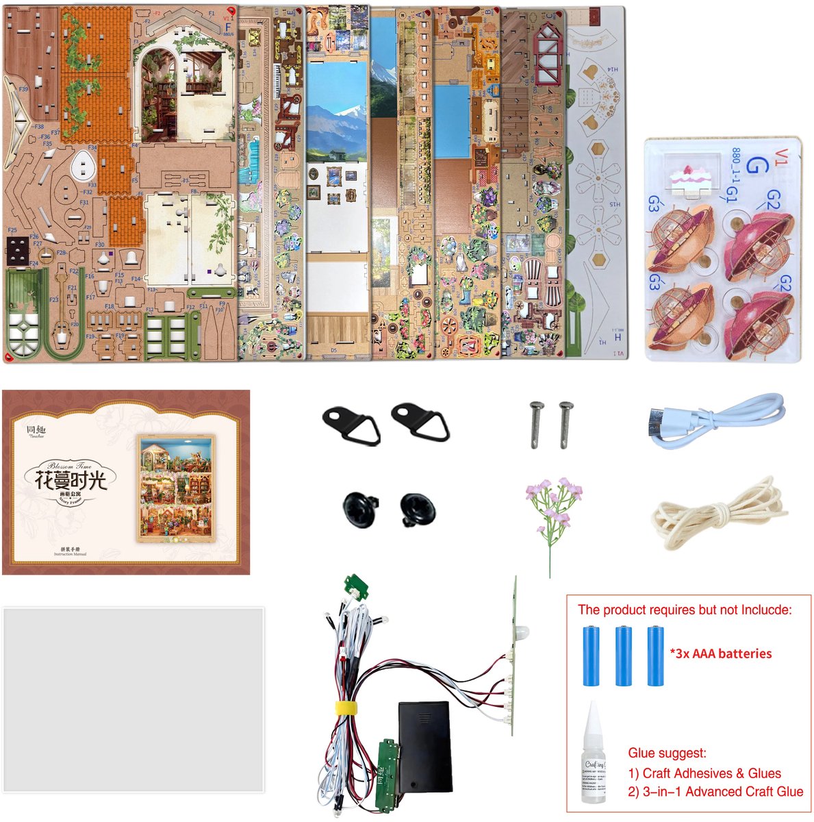 Tonecheer TQ455 Blossom Time Bouwpakket | Miniatuur huisjes pakket modelbouw voor volwassenen | Houten 3D Puzzel | Woonkamer decoratie schilderij | Bewegingssensor led lights verlichting | DIY katten poppenhuis display collectie — afbeelding 11