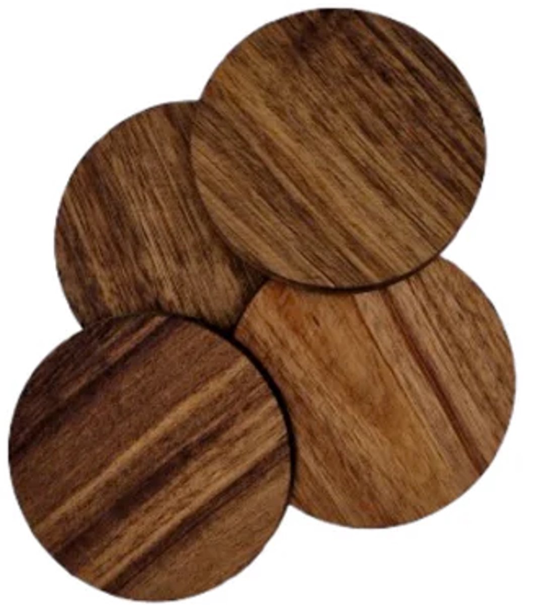 Set van 4 Ronde Onderzetters van Acaciahout – 10 cm