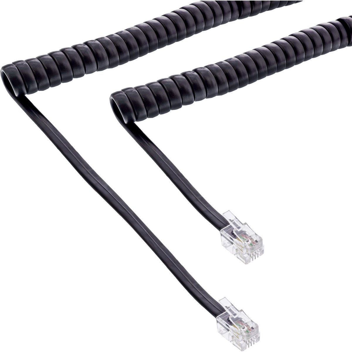 Image of RJ10 telecom crossover spiraalkabel met lang begin- of einddeel | zwart | 2 meter