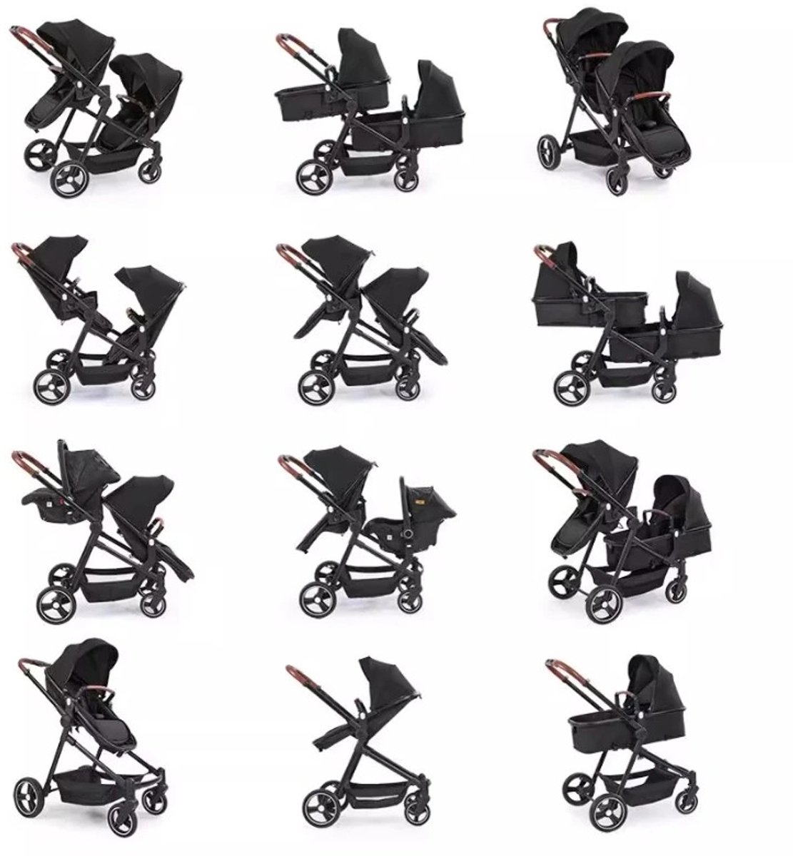 Shenzhen AiLian Duo Kinderwagen Opvouwbaar Lichtgrijs 2 Zitjes - afbeelding 2