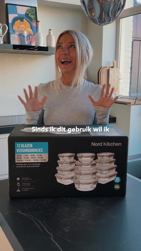 Nord Kitchen Ensemble de boîtes de conservation Set de 11 - avec Couvercle en verre avec vapeur - Boîtes Meal Prep - Boîtes congélation Entièrement en verre - Hermétique - 11 pièces - 320ML à 1520ML