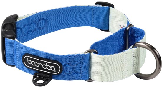 Collier Martingale Boondog bleu et crème avec logo.