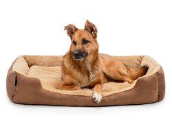 lionto zacht Hondenbed, omkeerbaar kussen & antislip bodem 90x70 cm bruin/beige