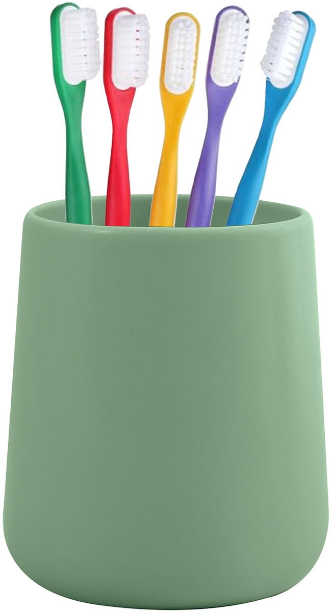 Bathroom Solutions Badkamer beker / tandenborstelhouder Earth Serie - Keramiek - groen - 8 x 10 cm