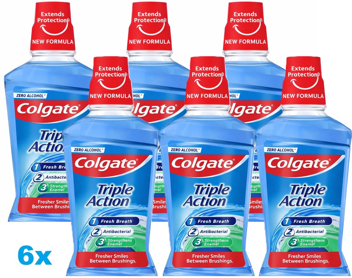 Colgate Triple Action Mondwater 6 x 500 ml – Alcoholvrij – Fresh Breath – Multipack 6 Stuks