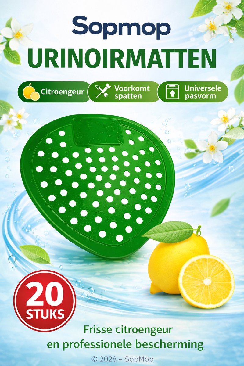 Sopmop Urinoirmatjes Groen – Citroen Geur – 20 Stuks – Anti-Spat Urinoirmatten – Geurverfrisser voor Urinoir