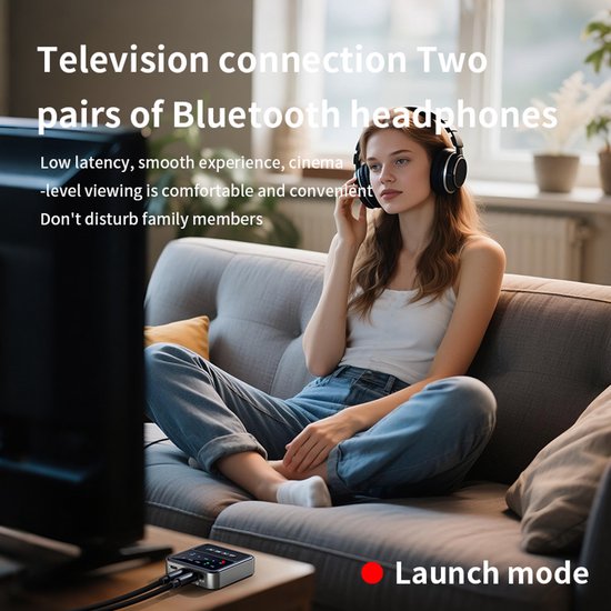 Bluetooth 5.4 zender en ontvanger Geschikt voor tv's en home audiosystemen, een 2-in-1 draadloze audioadapter met een 3,5 mm AUX RCA-adapter, die aptX LL/HD/AD dual pairing ondersteunt. — afbeelding 5