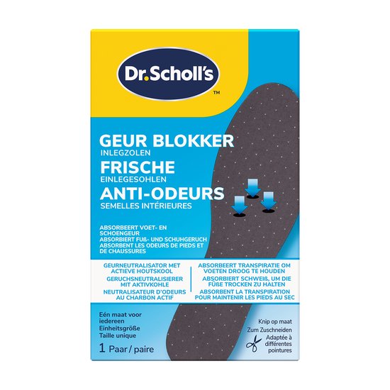 Dr. Scholl's Geur Blokker Inlegzolen – Zooltjes tegen Zweetvoeten en Stinkvoeten – Geur Bestrijdende Zolen voor Schoenen – Actieve Houtskool – 1 maat