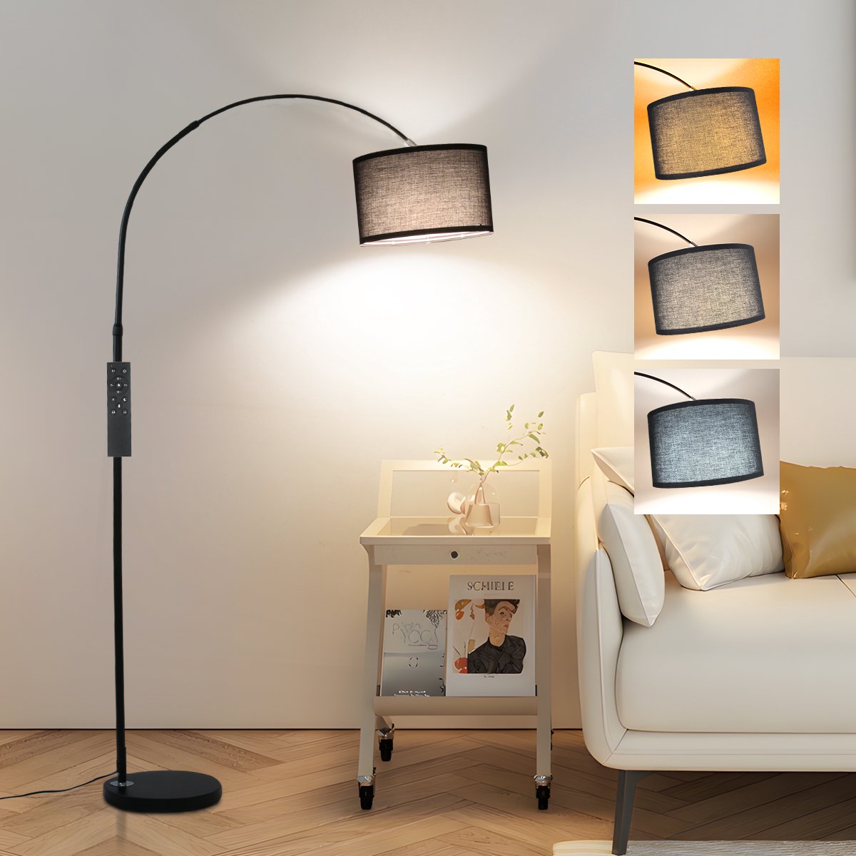 ANTENLICHT Moderne Vloerlamp Zwart - Staande Lamp Met Zwart Kap - 1 lichts 9W - 3000K-6000K 860LM - H 165 -180cm - Naturel - Woonkamer - Slaapkamer - Met Afstandsbediening & Voetschakelaar thumbnail 6
