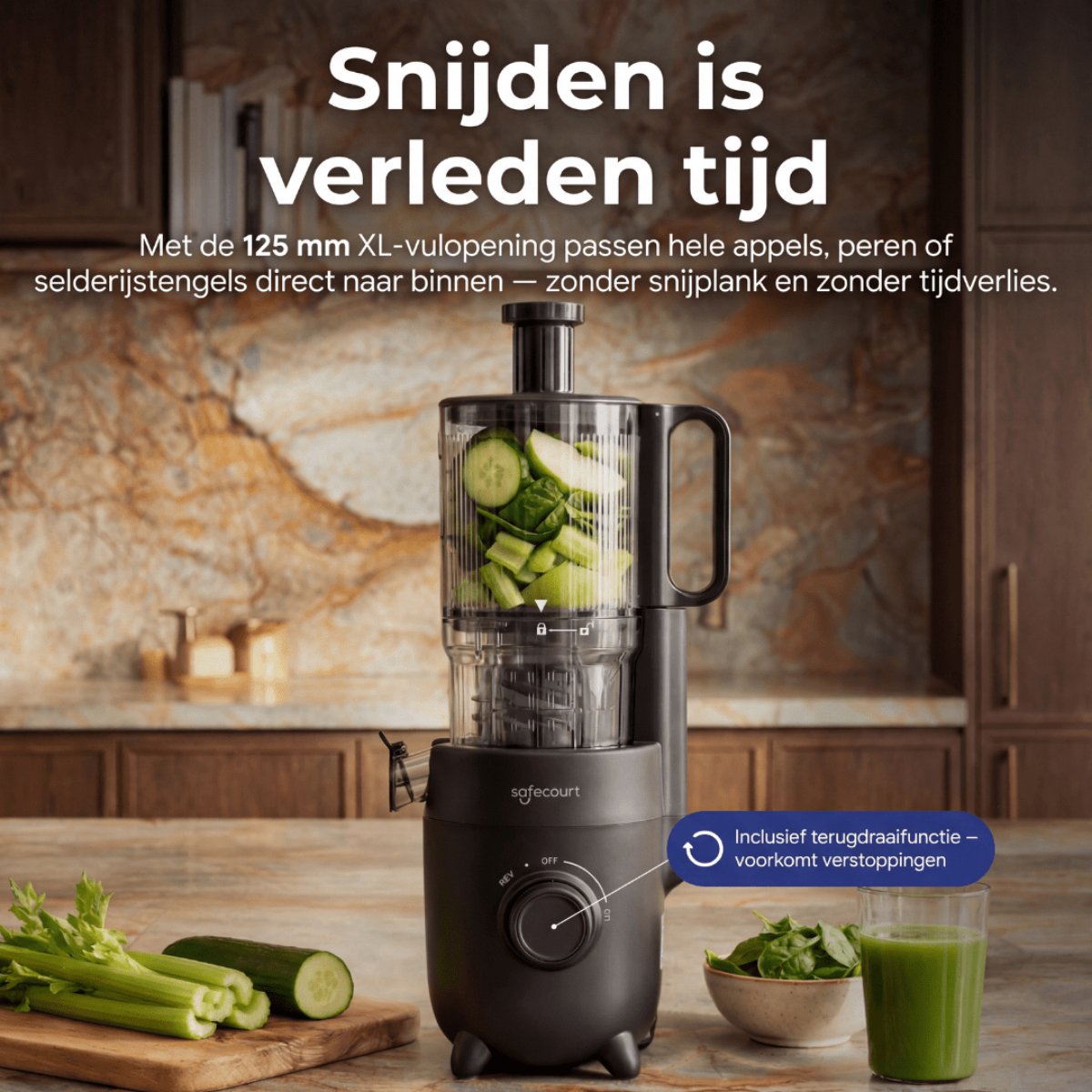 Safecourt Kitchen Slow Juicer - sapcentrifuge Zwart thumbnail 3