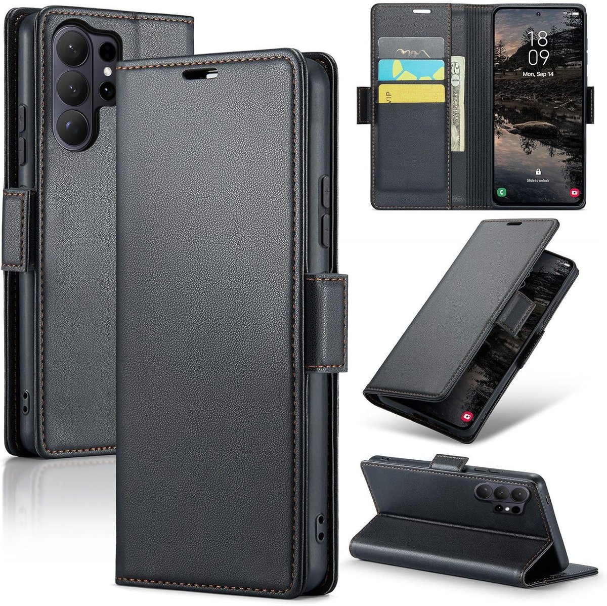 Zandarix Geschikt voor Samsung Galaxy S26 Ultra - Lederen Flip Wallet - Kaartenvakken - Standfunctie - Magneet - Book Case Hoesje - Zwart