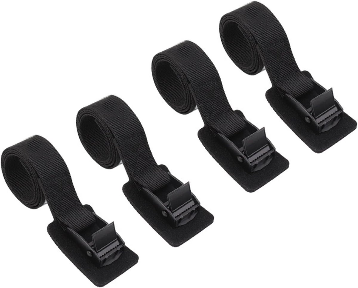 4 stuks Spanbanden met klemgesp - Hoogwaardig en 50 cm verstelbaar - Voor camping, auto, motor, fiets, steekwagen en bagage - Zwart