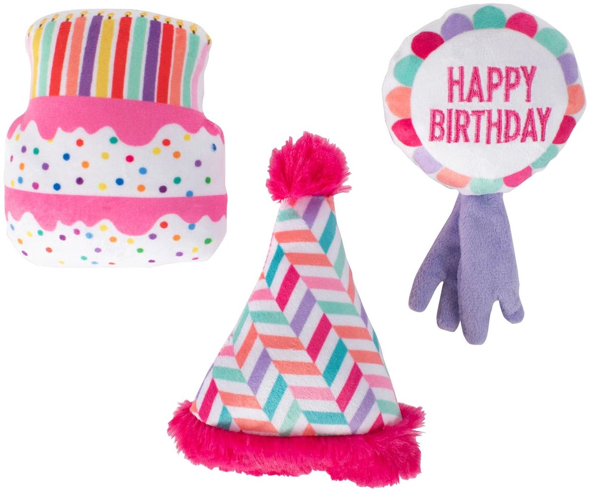Verjaardag Hondenspeelgoed Set – Mini Plush Speeltjes met Pieper & Crinkle | “Can I Get a Woof-Woof!”