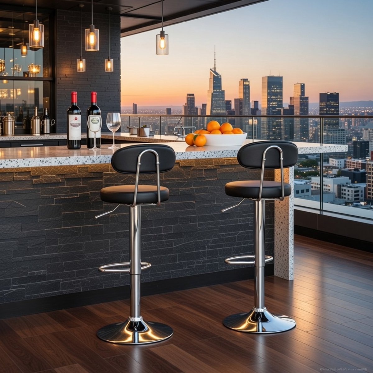 Verstelbare Barkrukken Set van 2 – 360° Draaibare Barstoelen met Rugleuning en Voetensteun – PU Zitting Gevoerd met Schuim – Keukenstoelen met Verchroomd Stalen Frame – Zwart/Wit/Beige – Hoogte Ver...