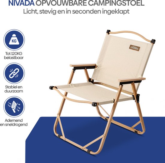 NIVADA Campingstoel 2pcs - Beige - Opvouwbaar - 120kg Draagkracht - Tuinstoel - Strandstoel - Klapstoel van Merkloos — afbeelding 3