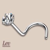 Lev Sieraden - Piercing Nez Courbé Titane Argenté 0.8 x 7 mm avec Pierre Zirconia 2.5 mm - Piercing Nez Serti - Piercing Nez Crochet