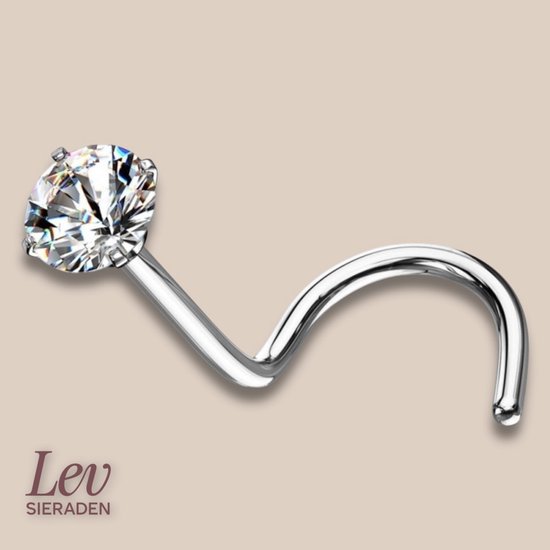 Lev Sieraden - Piercing Nez Courbé Titane Argenté 0.8 x 7 mm avec Pierre Zirconia 2.5 mm - Piercing Nez Serti - Piercing Nez Crochet