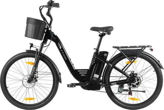 TTGO Elektrische Fiets C2 Pro - 26" stadsfiets - Tot 120 km Actieradius - 36V 18Ah Accu - Shimano 7 Versnellingen - LCD Display - Voorvorkvering - Inclusief Bagagedrager en Mand - zwart van TTGO — afbeelding 2