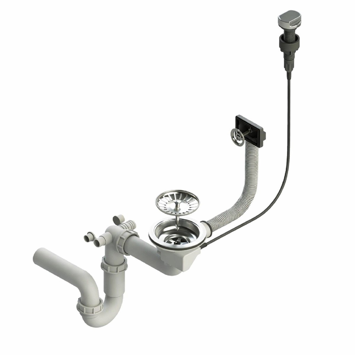 QLS Automatische Sifon 3 1/2 inch afvoer voor enkele spoelbak Chroom Roestvrij staal PVC 11428