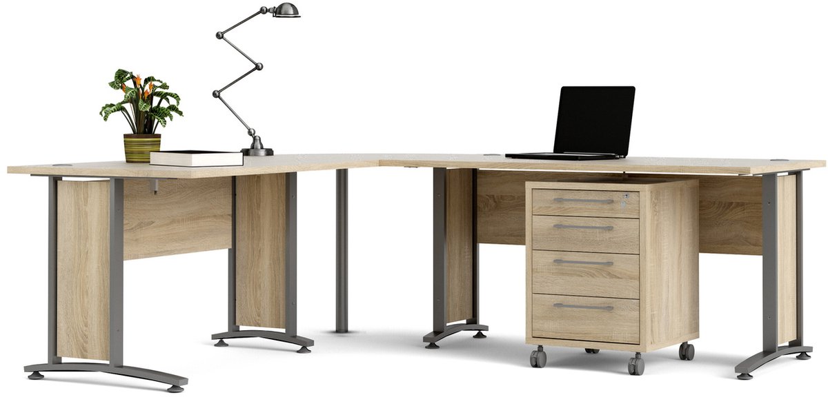 Giga Living Bureau Prima - Grijs/Naturel - 230x200x75cm