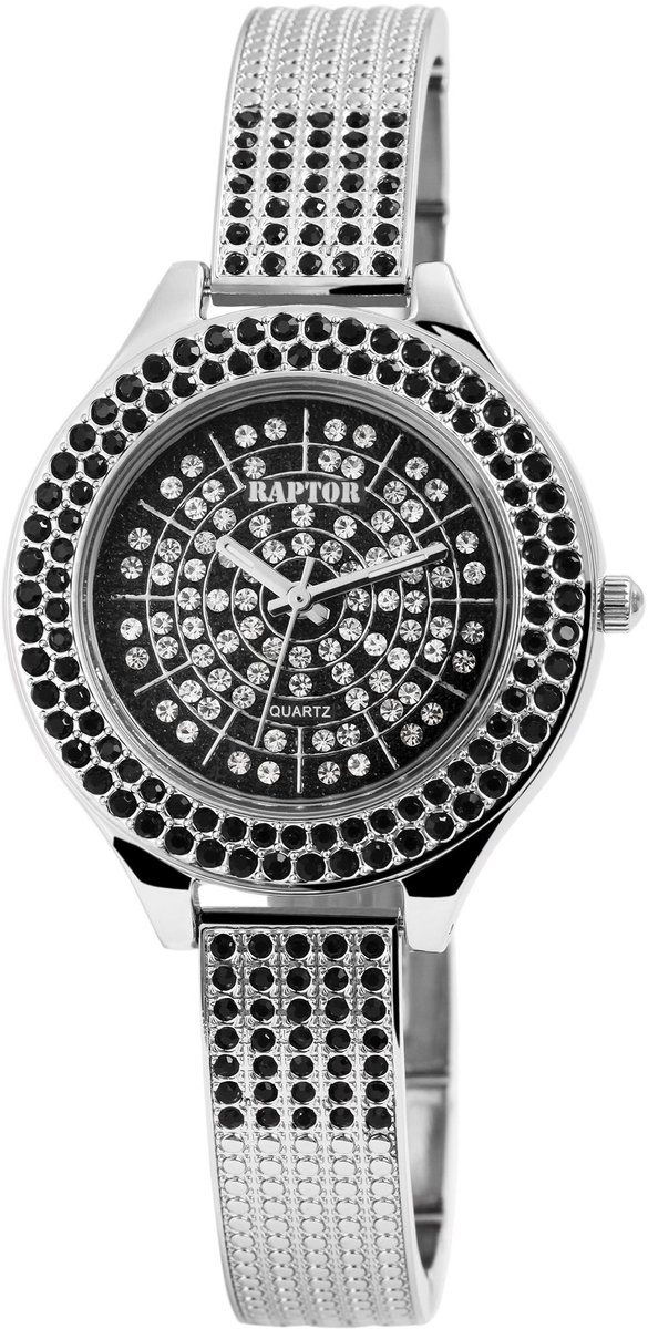 Raptor dameshorloge metaal Suela met metalen armband, strass steentjes, mineraal glas