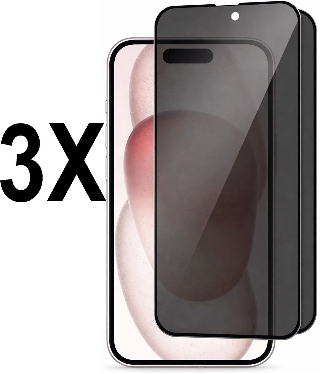 PRIVACY screenprotector geschikt voor iPhone 16 Pro - Tempered glass screen protector - Privé glasplaatje - 3 stuks