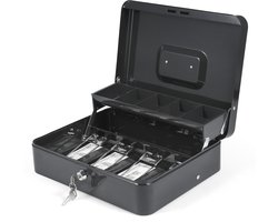 Metaal Cashbox – 30 x 24 x 9 cm – 5 Muntenvakken & 4 Biljetclips – Sleutel Slot met 2 Sleutels – Voor Geld en Waardevolle Bezittingen