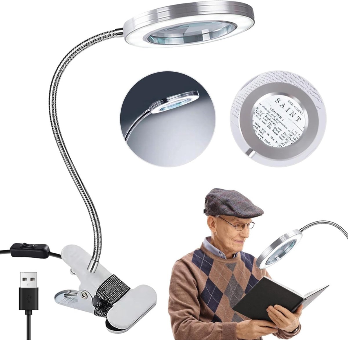 CLVP® Vergrootglas met Verlichting - Loeplamp - Vergrootspiegel Led - Zilver