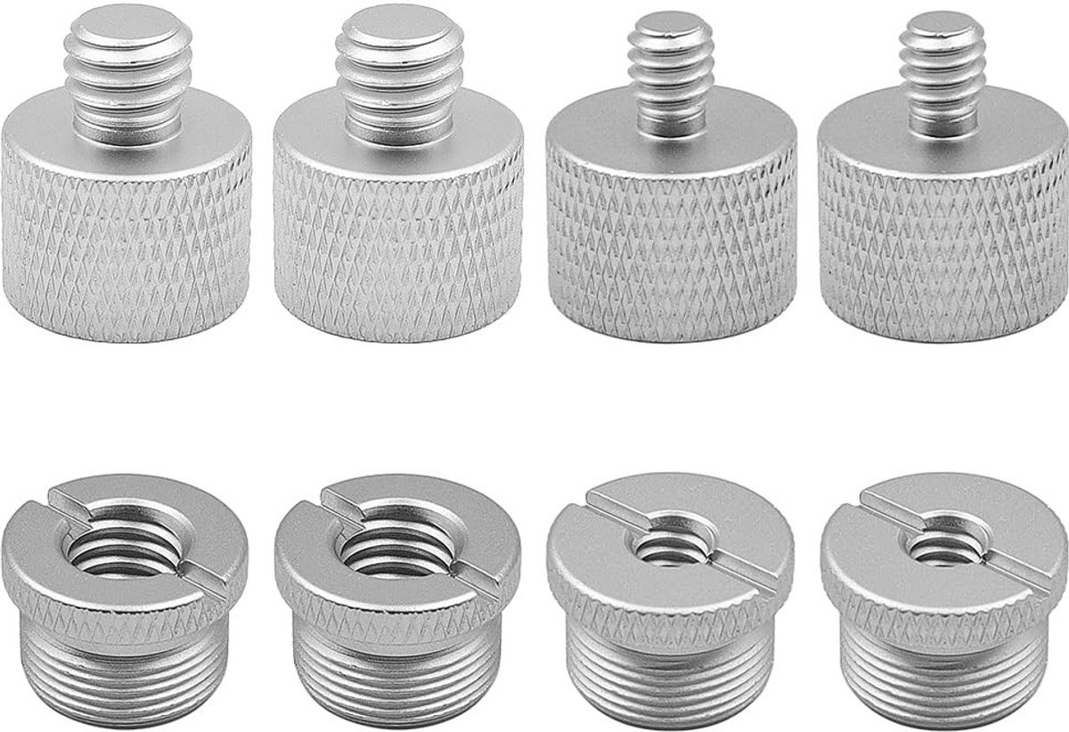 Allecto - Microfoon Statief Adapter Set - 8 Stuks - Draadadapter - Geschikt voor Camera - Universeel - Voor Monitors en Microfoons - Zwart - Voor P...