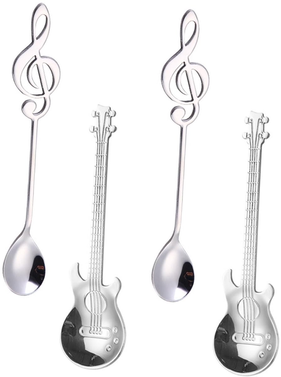 Allecto - Guitar Coffee Spoon Set - Muziek Spoons - Leuk cadeau voor muzikanten - RVS - Theelepels - Voor koffie, thee en desserts - Geschikt voor ...