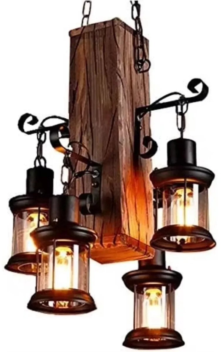 Jurrys Hanglamp - Plafondlamp - Eetkamerlamp - Vintage - Retro - Warm licht - Lengte 51cm - Duuzaam Matriaal - Bruin/Zwart