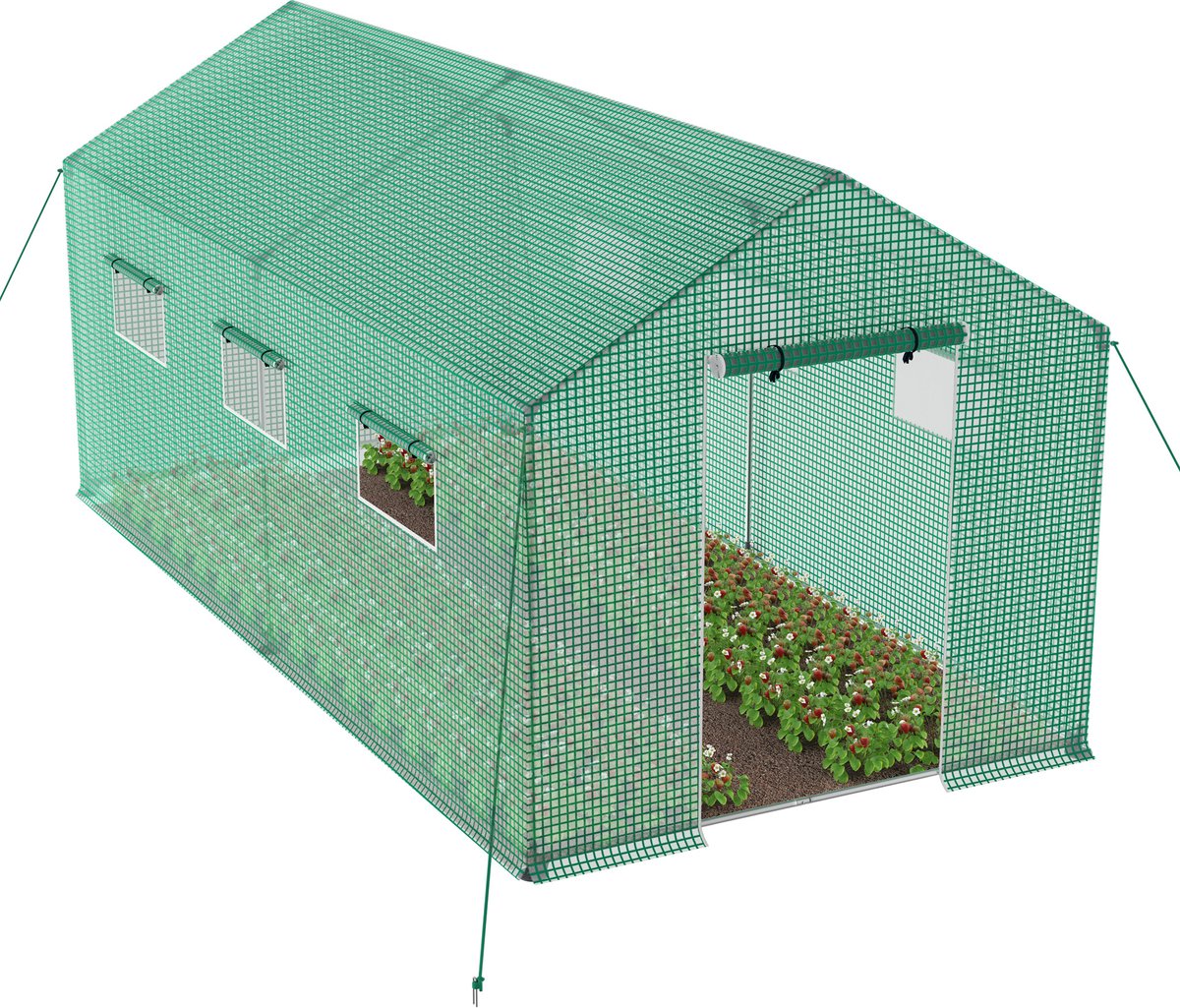 ACXIN Foliekas Winterbestendig Vorstbescherming - Verzinkt Buisframe - Gaasfolie + Raam + Grondankers - Tuinkas voor Tomaten & Groenten - 4.5x2x2 m 9㎡ - Groen