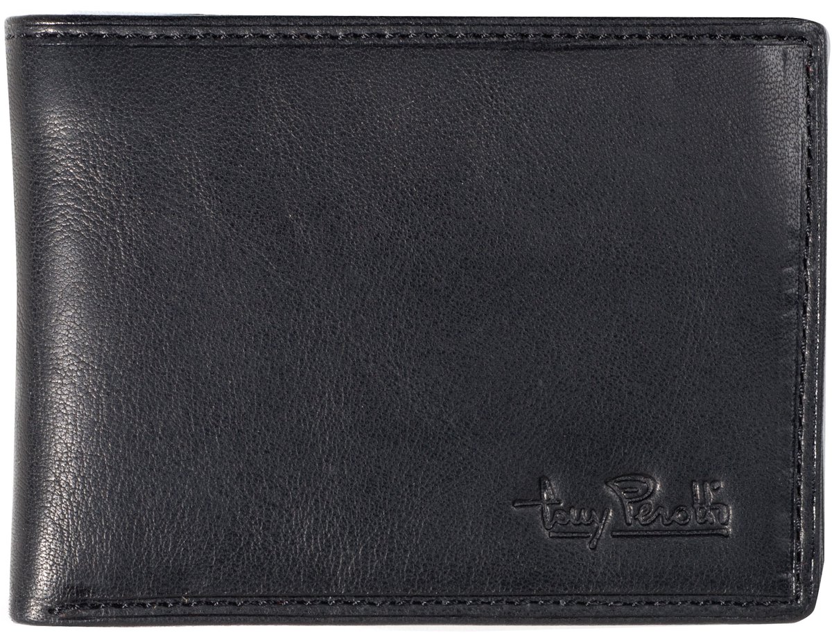 Tony Perotti Leren Portemonnee Billfold Klein met vak voor kleingeld - Zwart