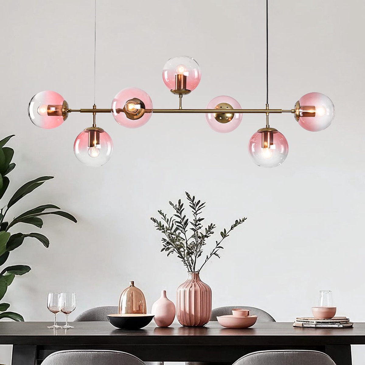 LumenXL LumenXL Design hanglamp 7-lichts Hepta goud - groen glas
