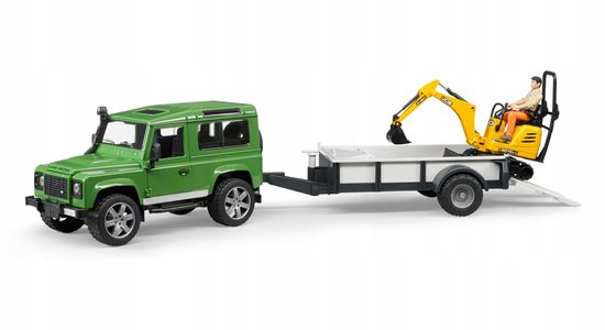 Bruder 2593 Land Rover Defender met aanhanger en JCB kraan met bestuurder