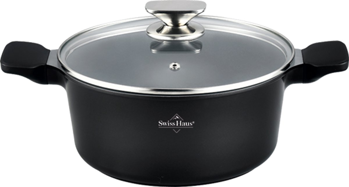 Swiss Haus® BC30B Braadpan Inductie met Deksel - Ø 30 cm / 7.2 Liter Soeppan - PFAS Vrij - Braadpannen Voor Alle Warmtebronnen - Pan Met Sapphire™ Antiaanbaklaag - Zwart