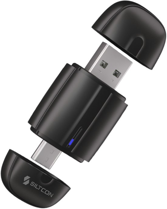 Siltcon 2-in-1 draadloze CarPlay & Android Auto dongle USB-A & USB-C adapter, compact zwart, plug & play